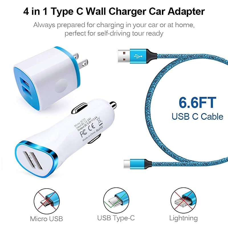 C Charger Compatible for Samsung Galaxy S20 UltraPlusS10Note 10 A20 A10E A50 A51 A71 A21 A31 A41 A81 A91Google Pixel 4xl3a32 Dual C Port Phone Charger Car Charger with Fast Charging Cord
