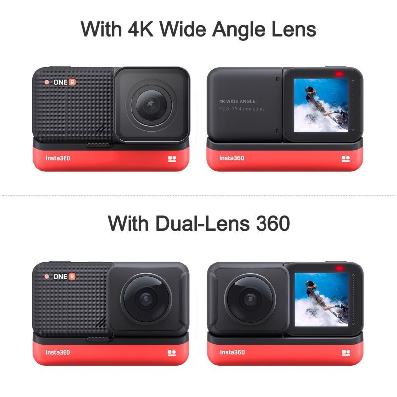 Insta360 ONE R Twin Edition Dual Lenses Anti-shake  Sports Action Camera (5.7K 360&deg; Panorama Lens + 4K Wide Angle Lens) 5M Body Waterproof Supports FlowState Stabilization  Hyperlapse Voice Control