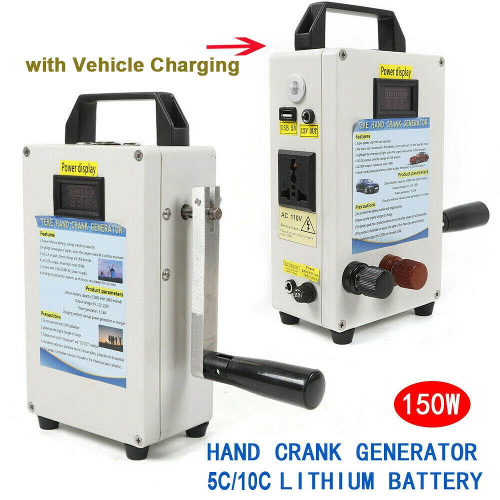 Manual Hand Crank Generator 150W Portable Emergency Power Supply Energy Inverter