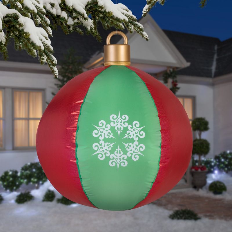 Gemmy Christmas Airblown Inflatable Mixed Media Hanging Ball Ornament (Red & Green), 2.5 ft Tall