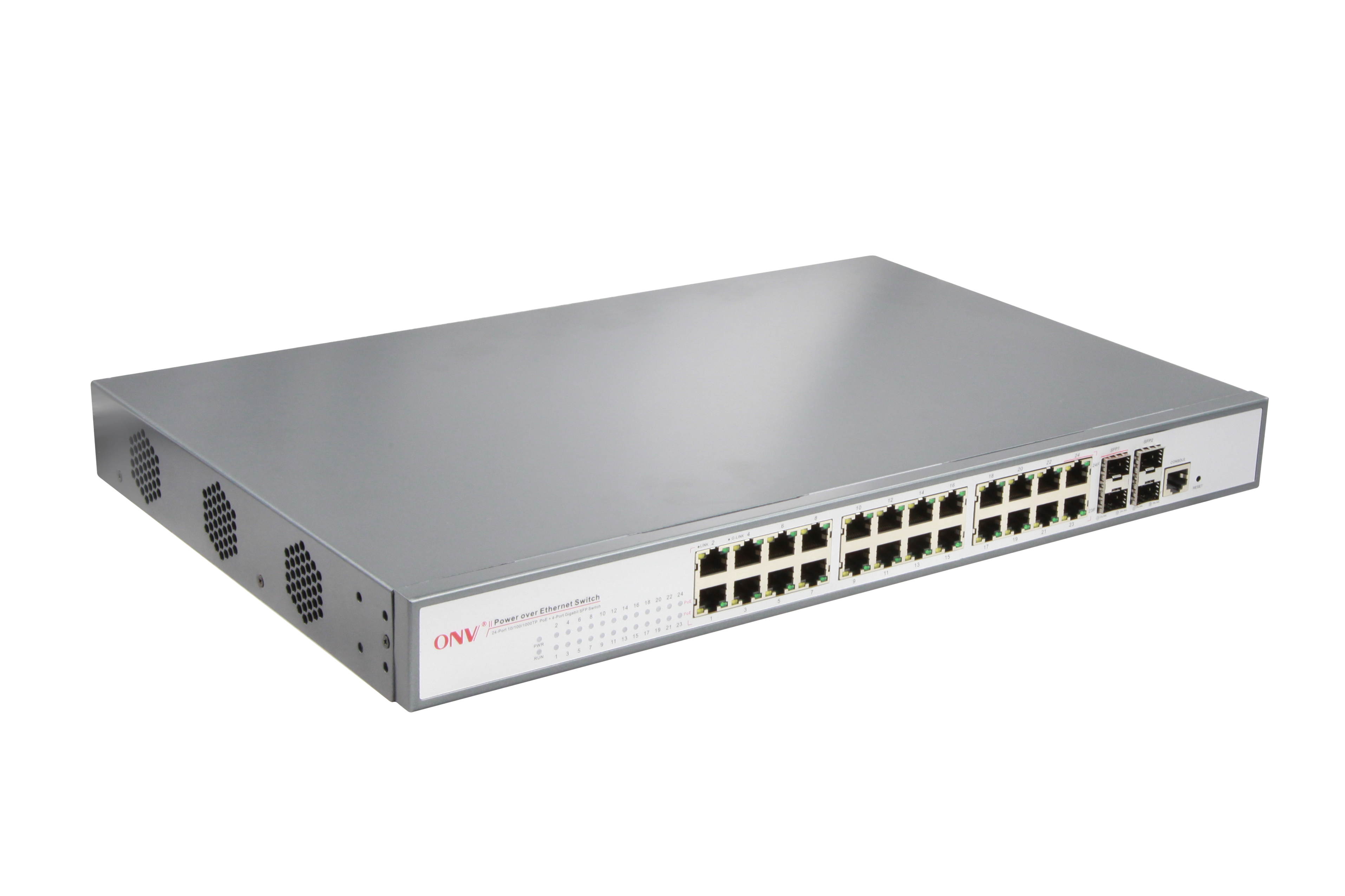 ONV-POE33026PFM 22*10/100/1000M RJ45 Ports + 2*TP/SFP Combo Ports + 2*Gigabit SFP Ports POE Switch