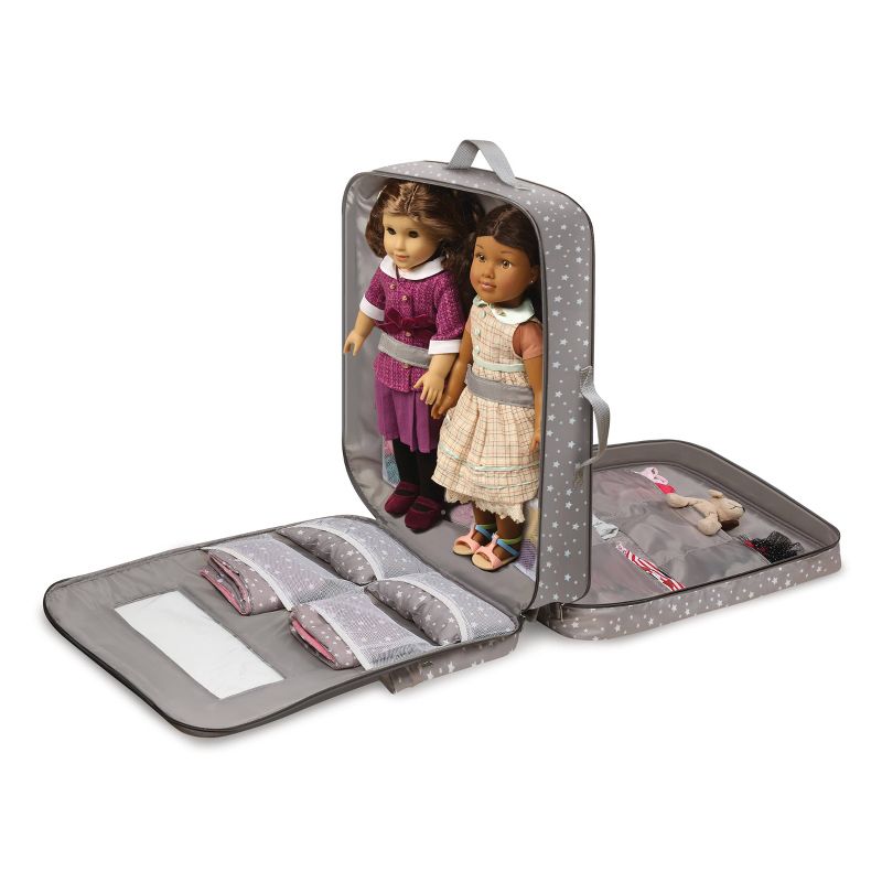Pack Pretty Double Doll Carrier with 2 Sleeping Bags for 18" Dolls - Gray/Stars