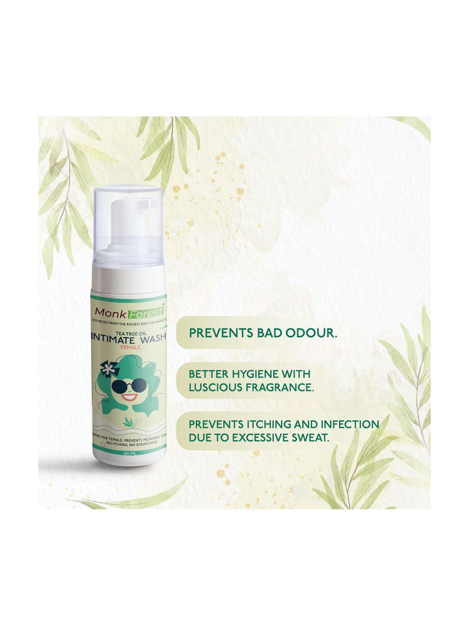 Monk Forest Foaming Intimate Wash for Women with Tea Tree Oil - 150 ml