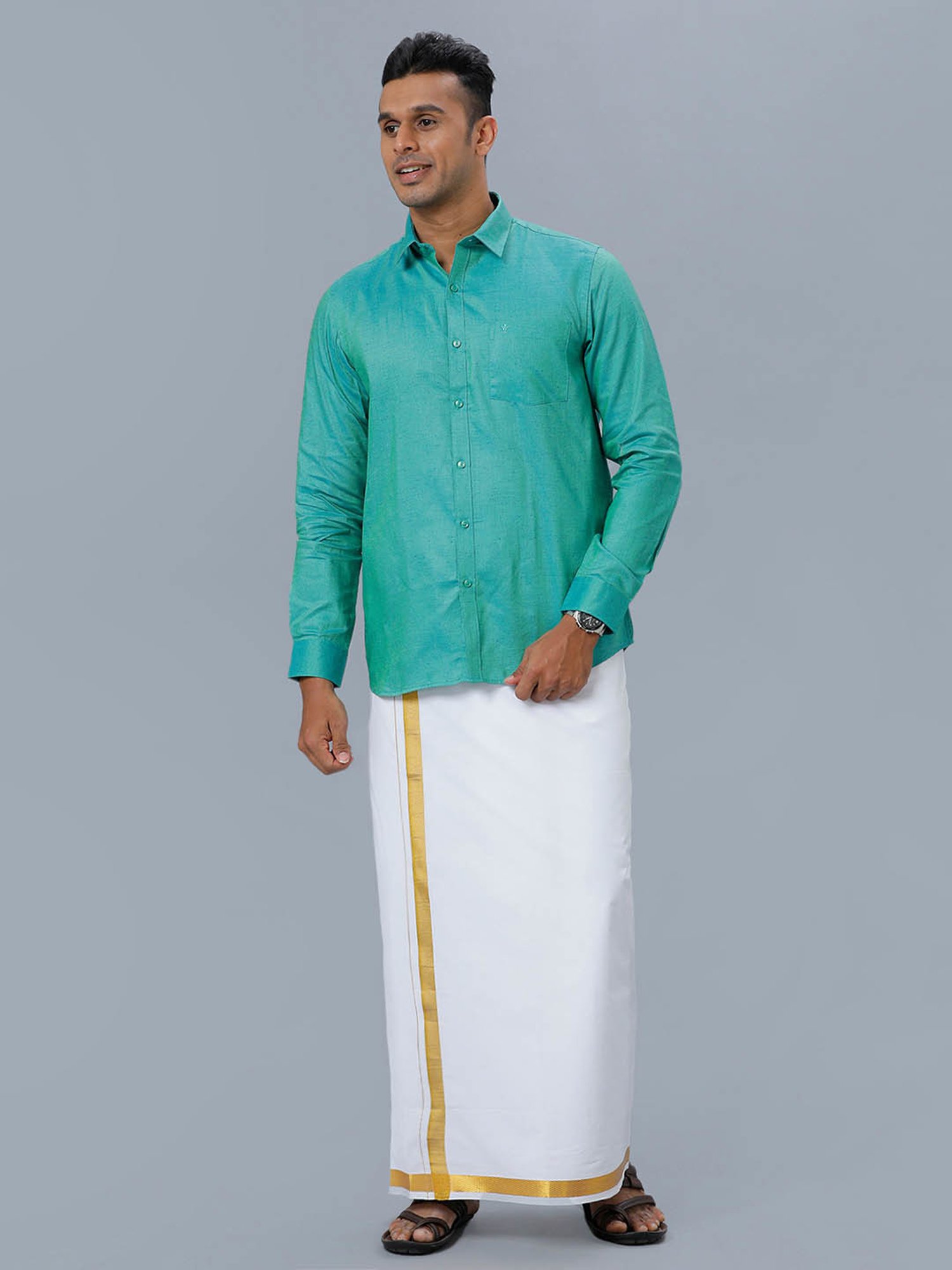 Ramraj Green Regular Fit Shirt
