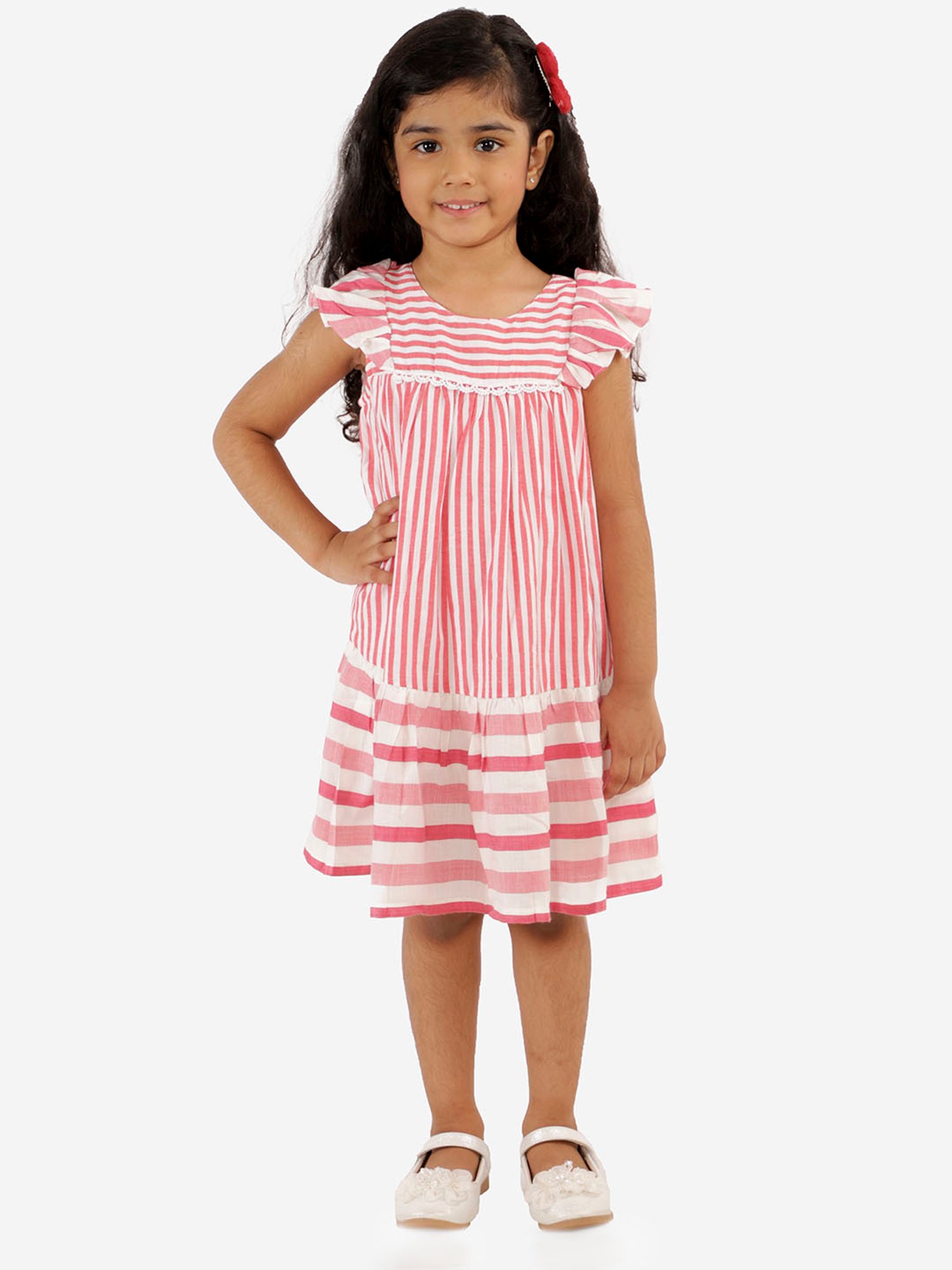 Lil Drama Kids White & Pink Striped Dress