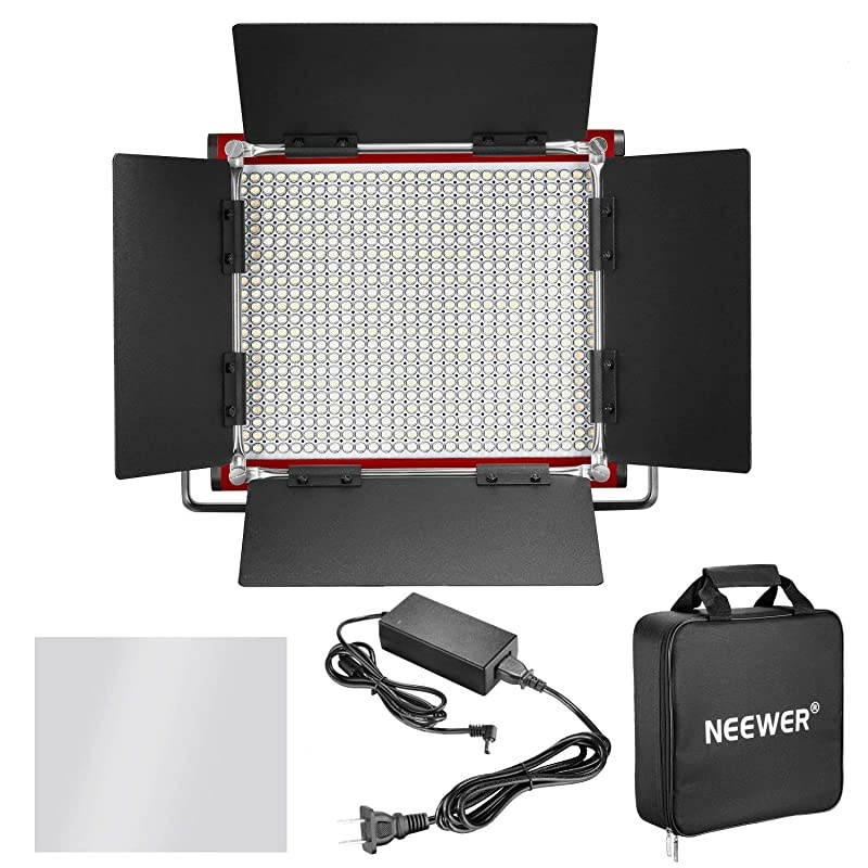 LED Video Light BiColor Dimmable 660 Beads Durable Metal Frame with U Bracket and Barndoor 32005600K CRI 96+ for Studio YouTube Product Portrait Photography Video Shooting Red