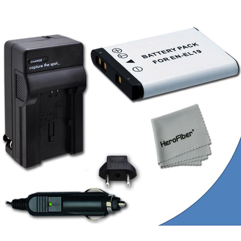 High Capacity Replacement Nikon EN-EL19 Battery with AC/DC Quick Charger Kit for Nikon Coolpix S5300 Digital Camera