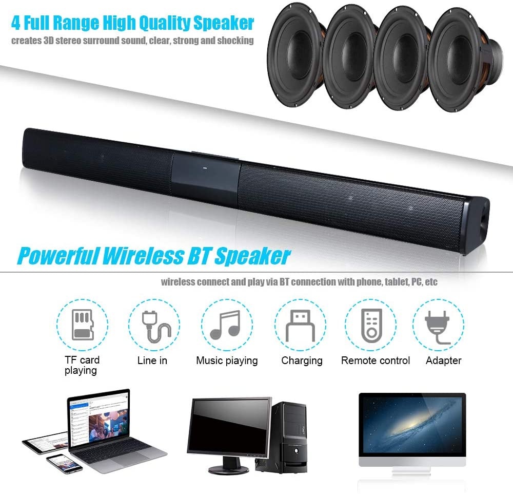 Docooler Luxury Wireless BT 4.0 Soundbar Speaker TV Home Theater 3D Soundbars Bass Television Subwoofer with RCA Line Remote Control(Air Column Bag Package)