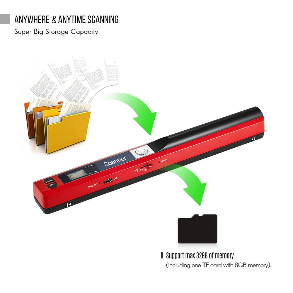 Portable Handheld Wand Wireless Scanner A4 Size 900DPI JPG/PDF Formate LCD Display with Protecting Bag and 8GB TF Card  for Business Document Reciepts Books Images