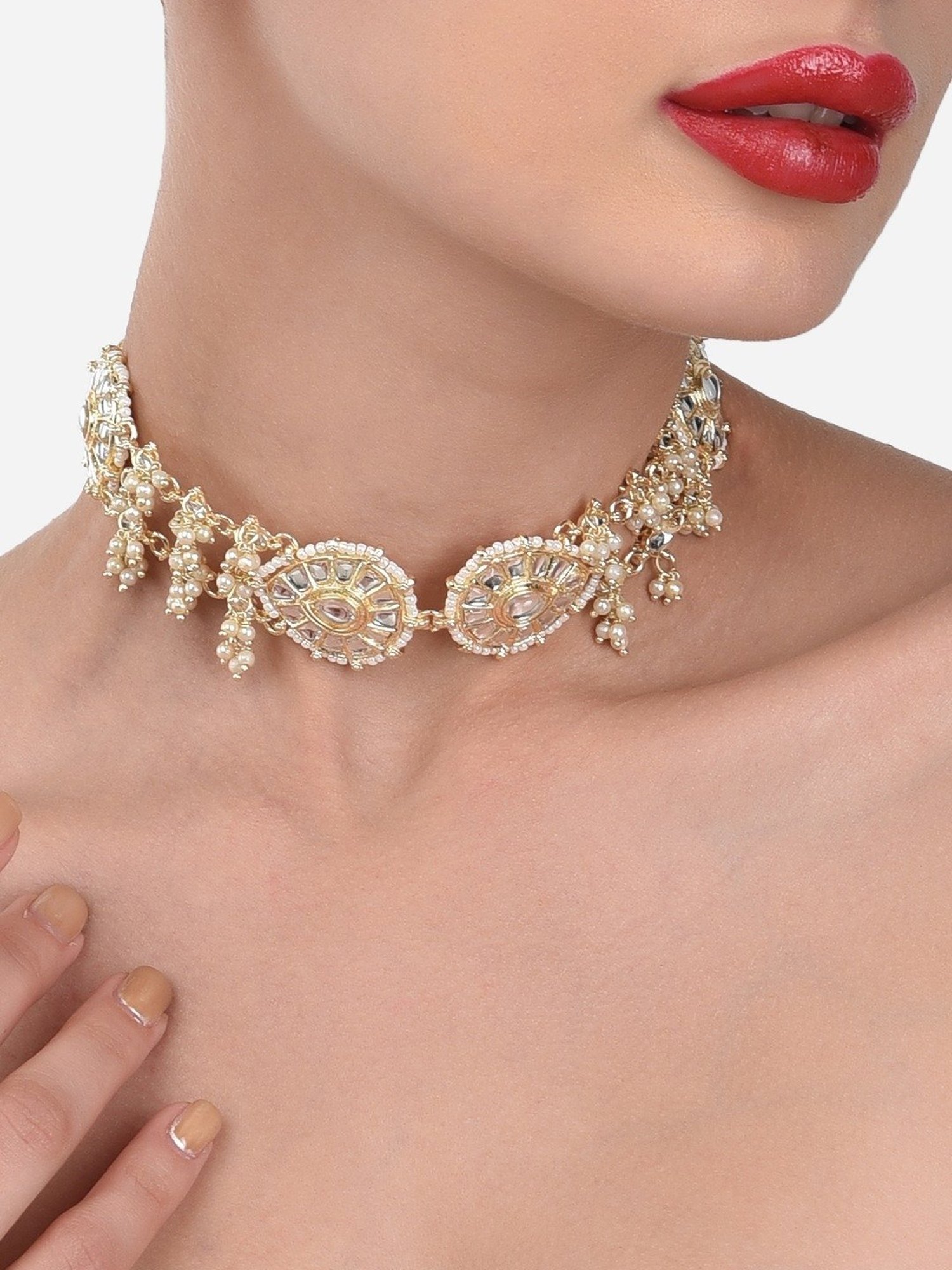 Zaveri Pearls Gold Tone Tilak Shape Kundan & Pearls Bridal Head Chain-ZPFK13068