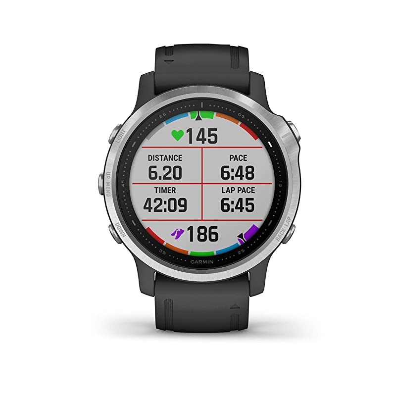 Garmin Fenix 6S Smaller-Sized Multisport GPS Watch with Wrist-Based Heart Rate Pulse Ox and  Ultimate Power Bundle (Standard/Silver with Black Band)