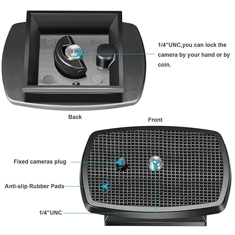 2Pack Black Quick Shoe QR Plate Tripod Head with AntiSlip Rubber Pads for  SAB264 and SAB234 Tripods Made of ABS Plastic Material