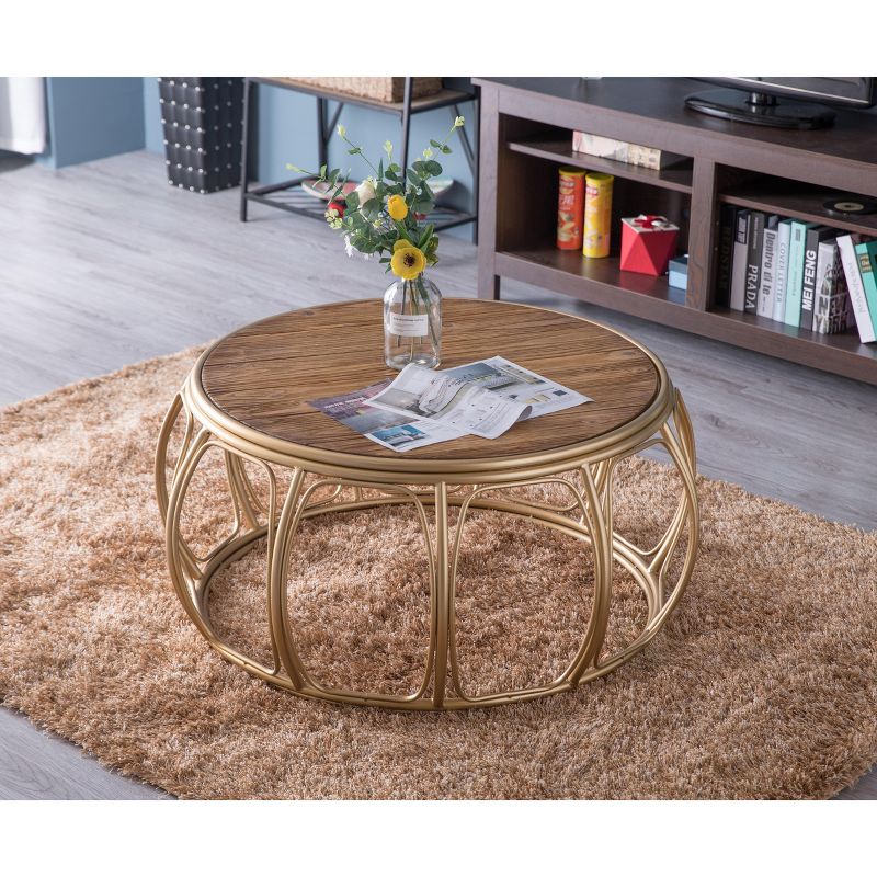 Bold Tones Large Round Wood and Metal Coffee Table