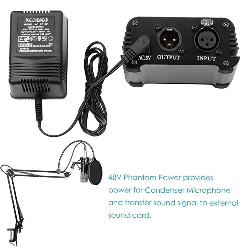 NW-700 Pro Condenser Microphone and Monitor Headphones Kit with 48V Phantom Power Supply, NW-35 Boom Scissor Arm Stand, Shock Mount and Pop Filter for Home Studio Sound Recording(Black)