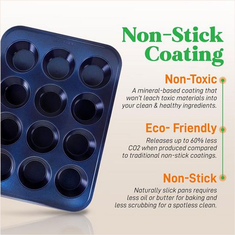 NutriChef 6 Piece Non-Stick Commercial-Grade Restaurant-Quality Kitchen Oven Carbon Steel Baking Pans with Muffin Pan & Cookie Sheet, Blue Diamond