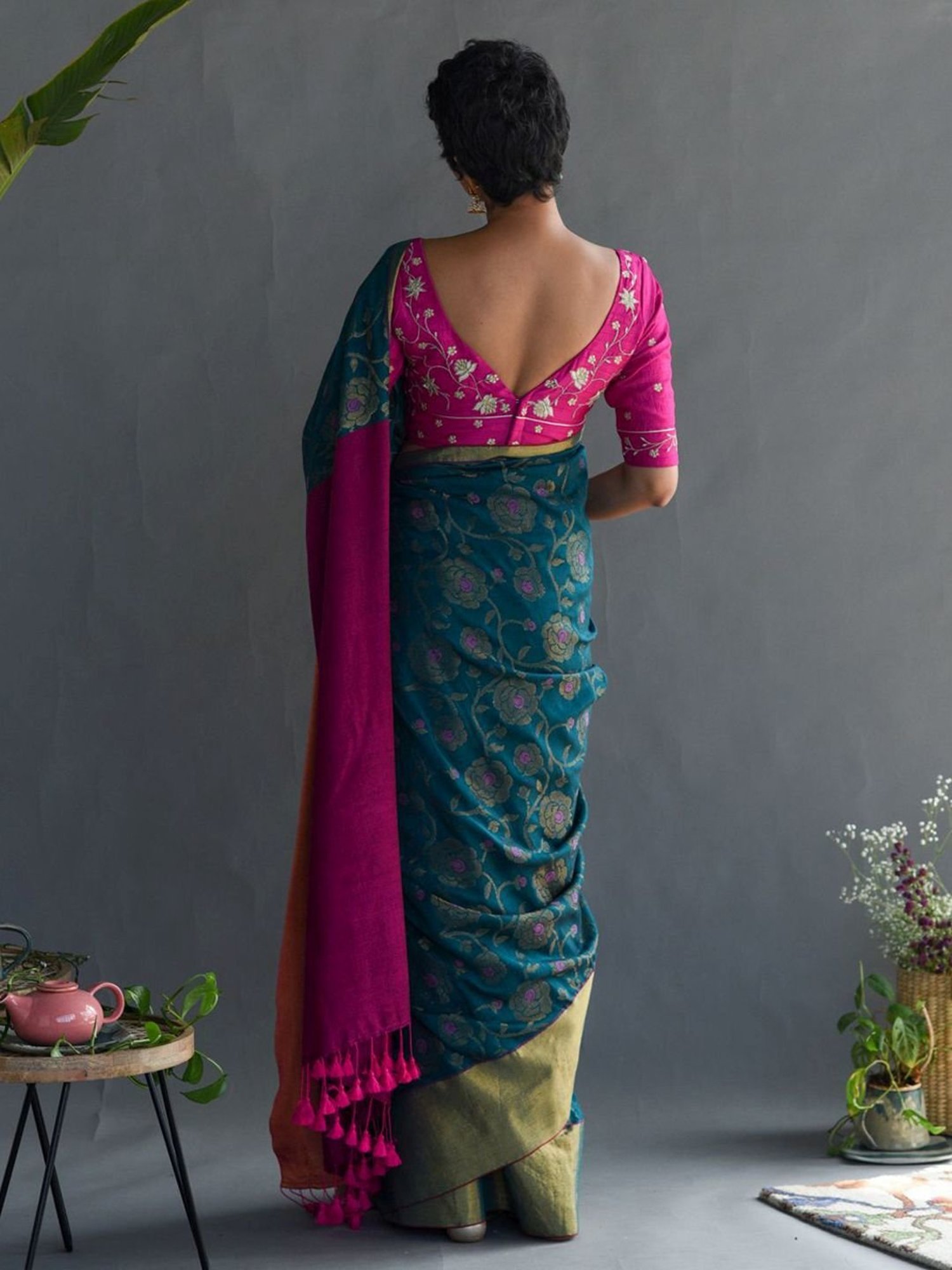 Unnati Silks Red Silk Printed Saree With Unstitched Blouse