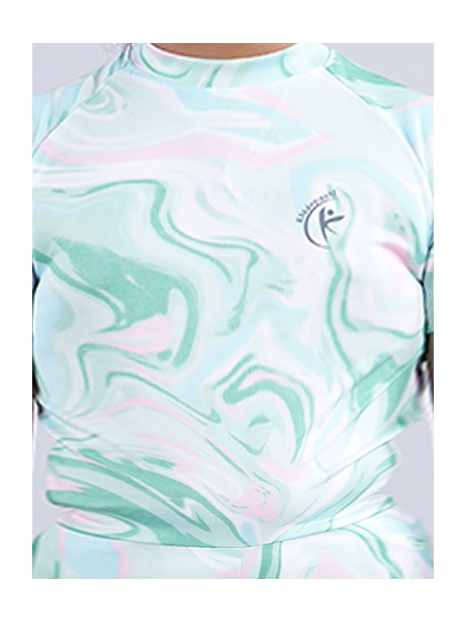 Kiddopanti Kids Green & Pink Printed Swimsuit