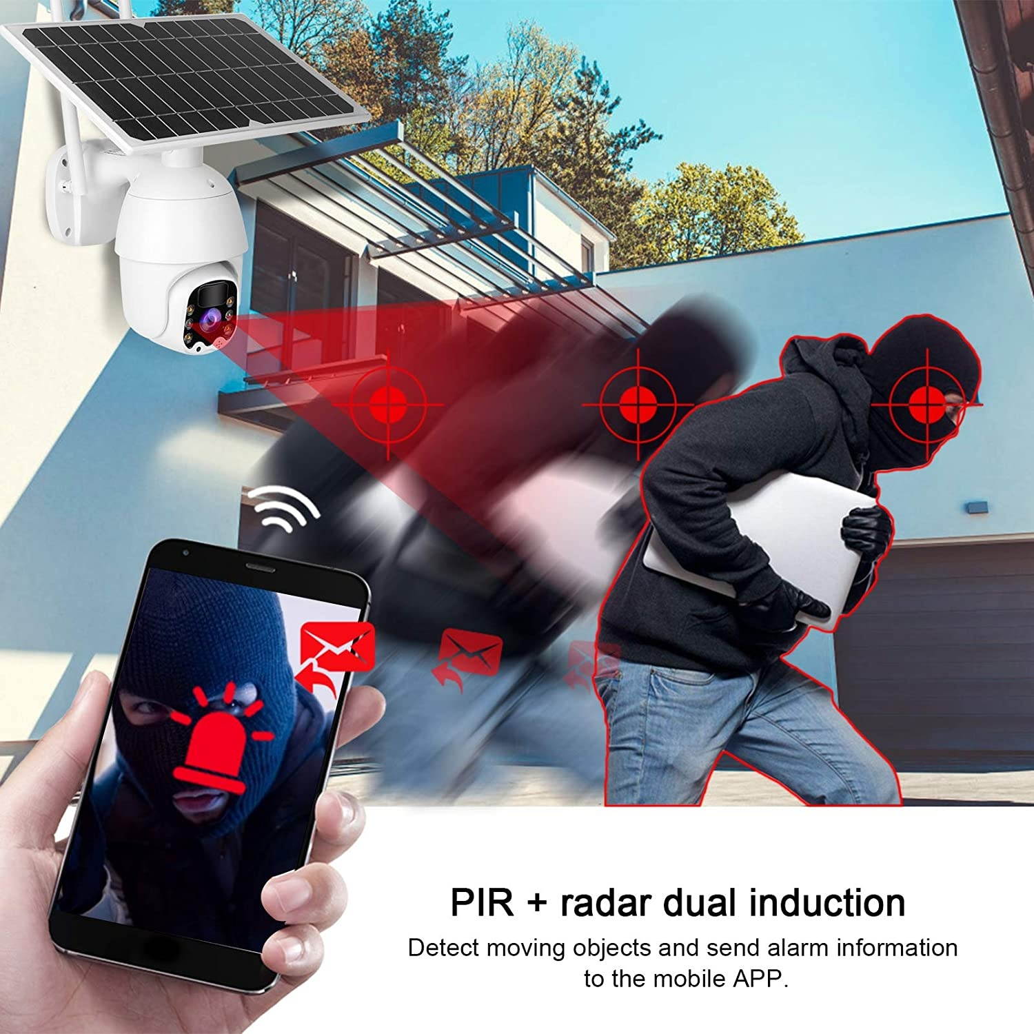1080P HD Solar 4G Camera PTZ Security Camera Pan 355&deg;, Tilt 120&deg; Full Color Night Vision, IP66 Waterproof, PIR Motion Detection Alarm for Public/Home Security(US)