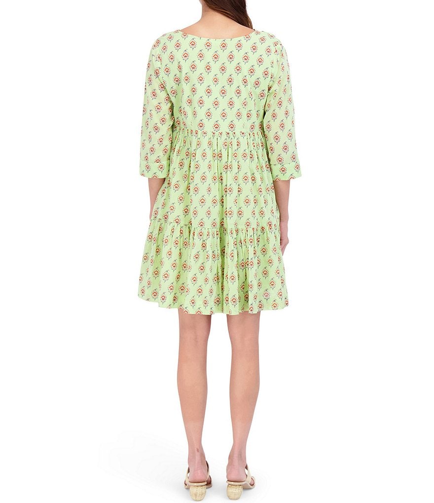 Roller Rabbit Messila Donatell V-Neck 3/4 Sleeve Tiered Dress