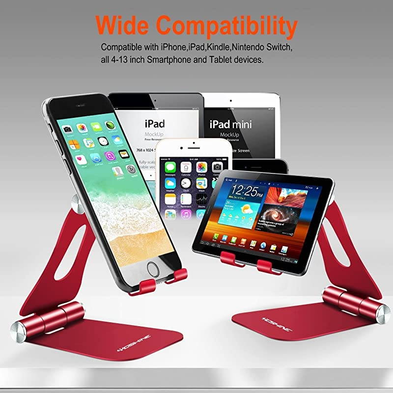 Adjustable Cell Phone Stand, Cell Phone Holder Compatible for iPhone&iPad Desktop Phone Tablet Stand with Anti-Slip Base & Convenient Charging Port Universal Stand for All Smartphones & Tablets