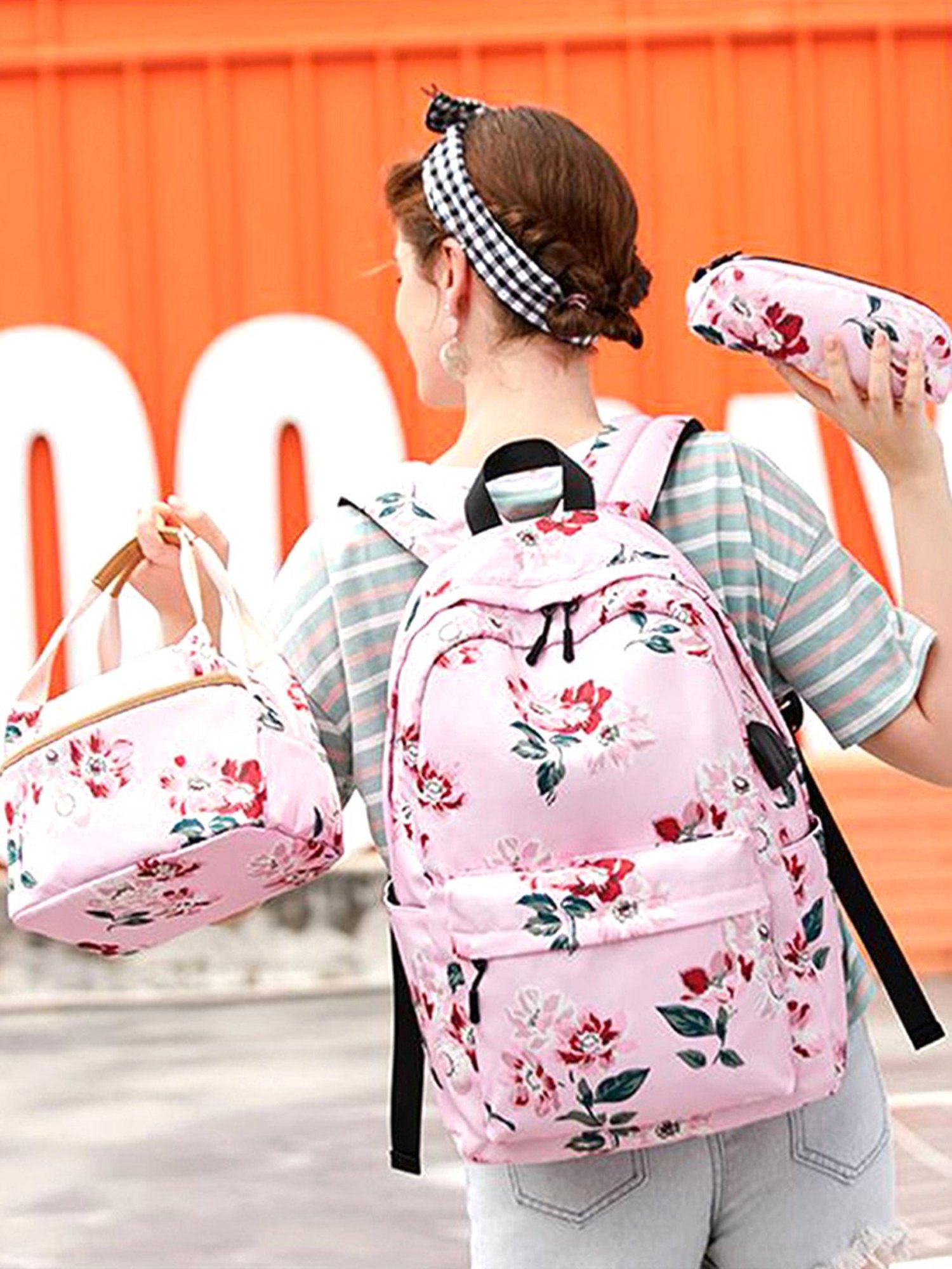 Little Surprise Box Floral Bunch Pink Printed 3 pcs Matching Backpack