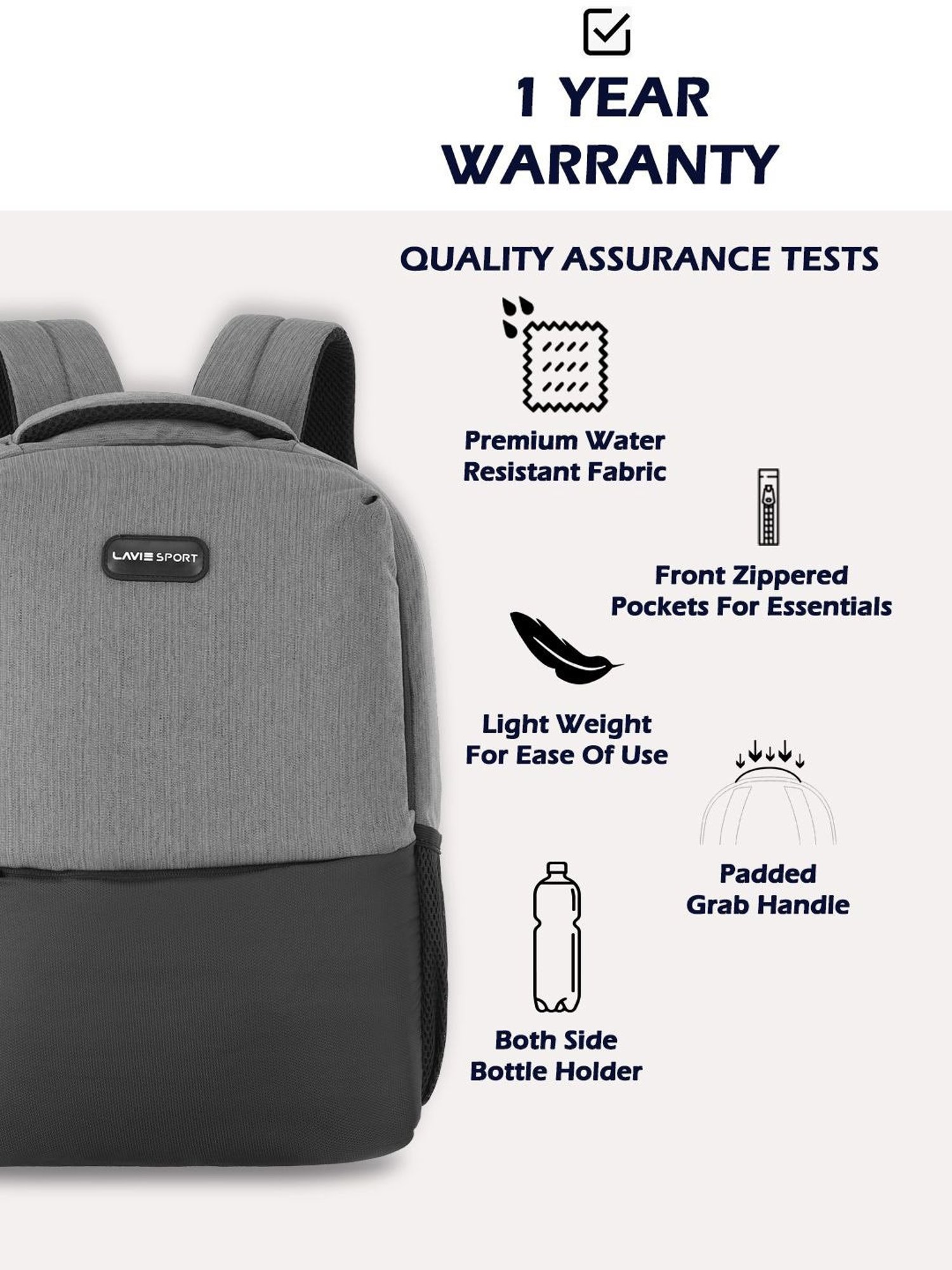 Lavie Sport Apex 21L Laptop Backpack For Men & Women (Grey)