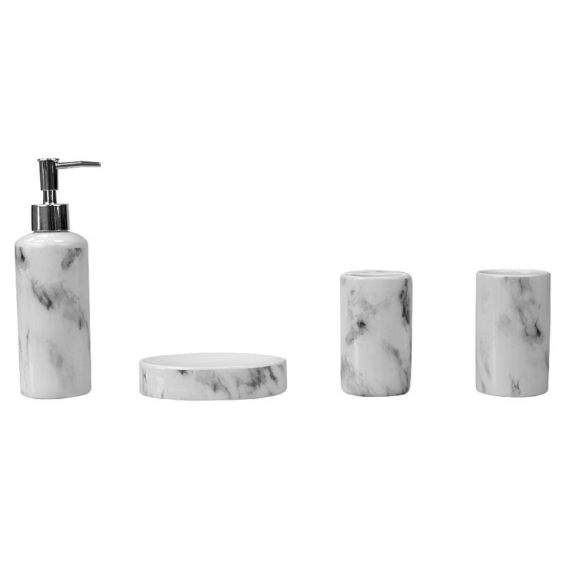 Home Basics Marble Ceramic 4 Piece Bath Accessory Set, White