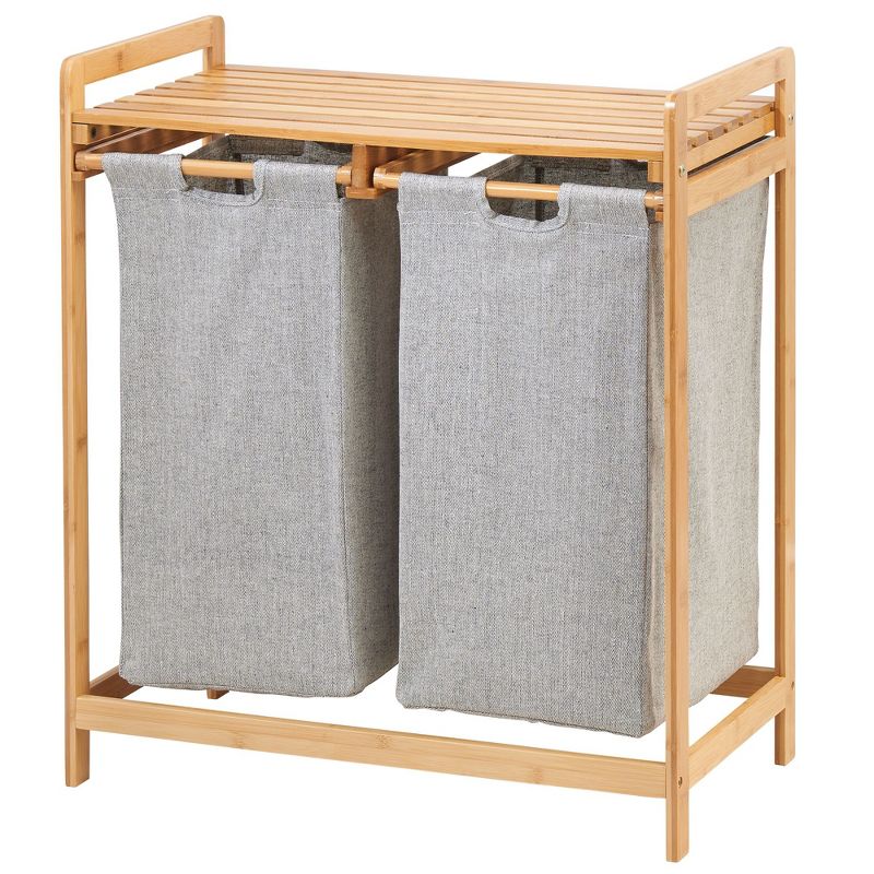 mDesign Bamboo Double Laundry Hamper, Large Capacity - Natural Finish