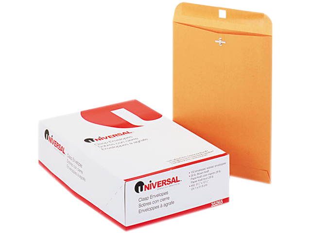 Universal 35265 Kraft Clasp Envelope  Side Seam  28lb  9 1/2 x 12 1/2  Light Brown  100/box