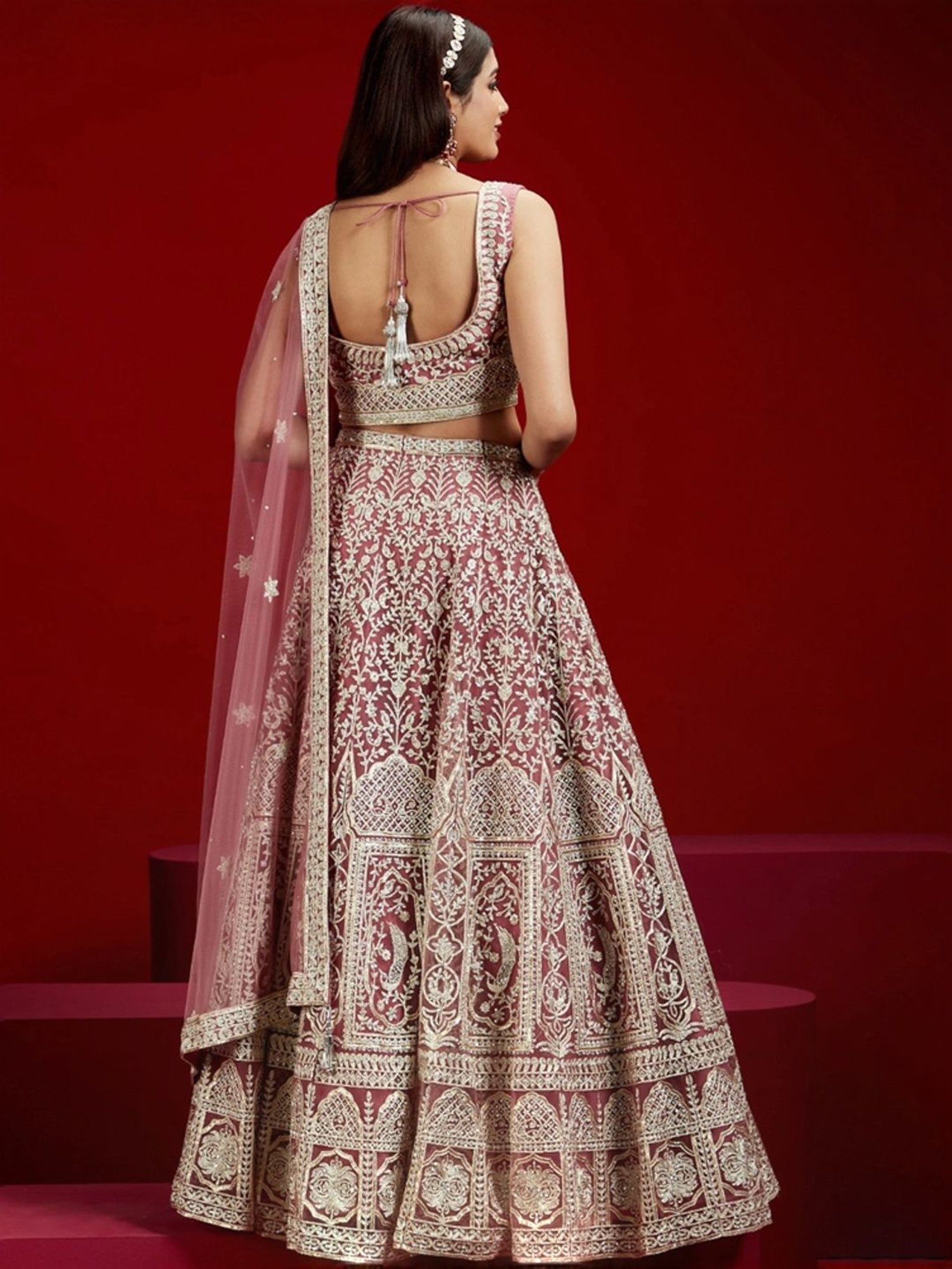 Libas Art Purple Embroidered Lehenga Choli Set With Dupatta