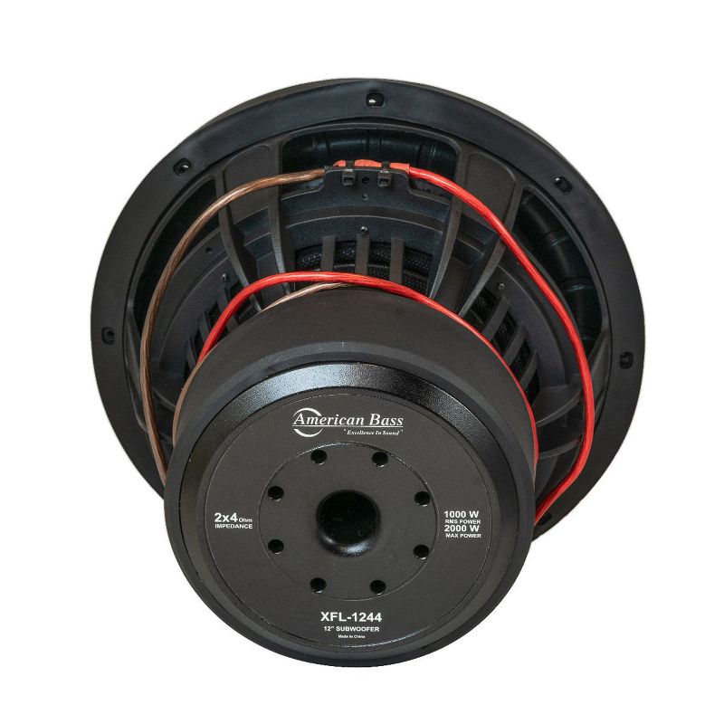 American Bass XFL 1244 12 Inch Dual 4 Ohm Heavy Duty Cast Basket Voice Coil 2000 Watt Subwoofer Speaker with 200 Ounce Magnet and Cooling Vents