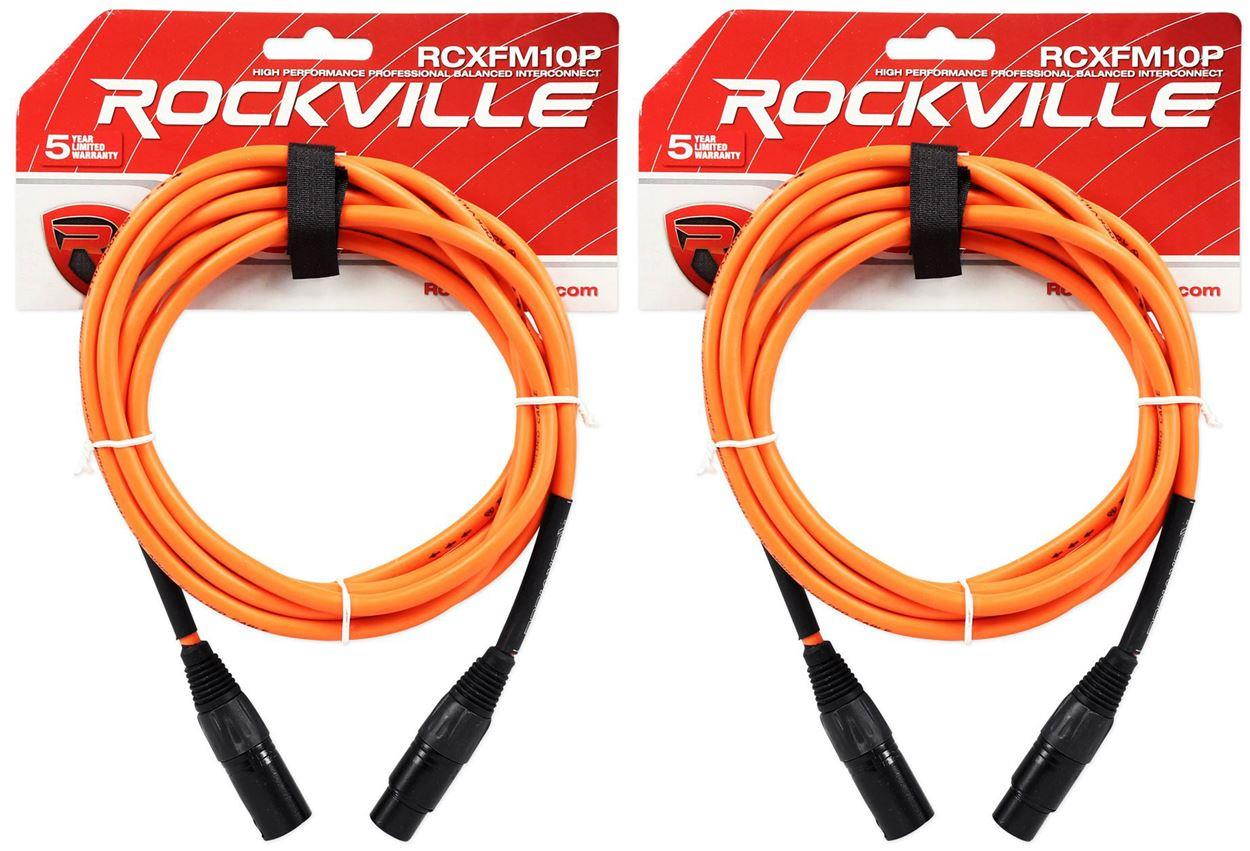 2 rockville rcxfm10po orange 10' female to male rean xlr mic cable 100% copper