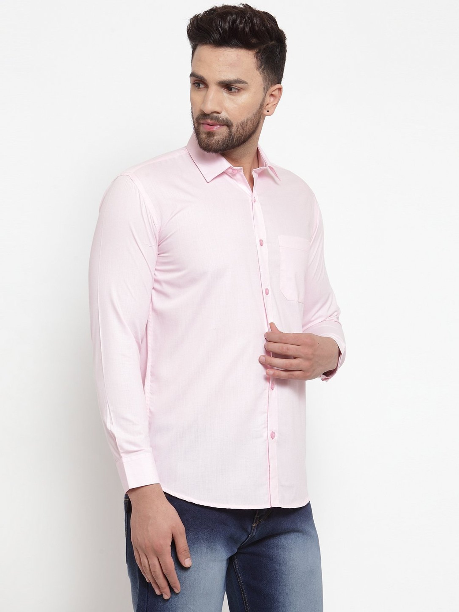 Jainish Pink Cotton Regular Fit Shirt