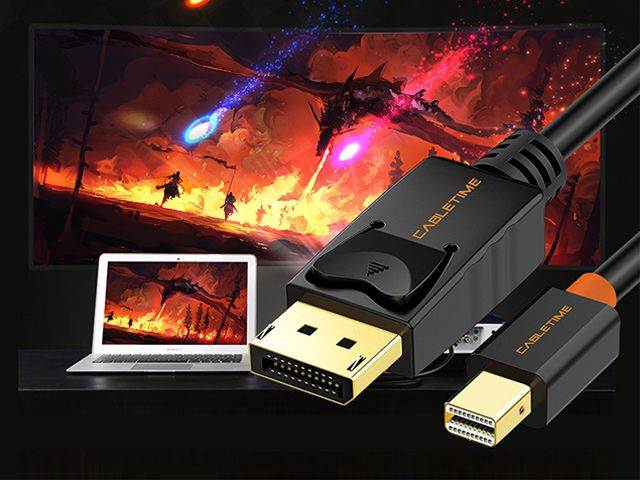 CABLETIME Mini DisplayPort to DisplayPort Cable Mini DP to DP Cord Support Video and Audio,Thunderbolt Compatible for Surface Pro 5 / Pro 4 / Pro 3, MacBook Air,etc (10 Feet/3m, Black)