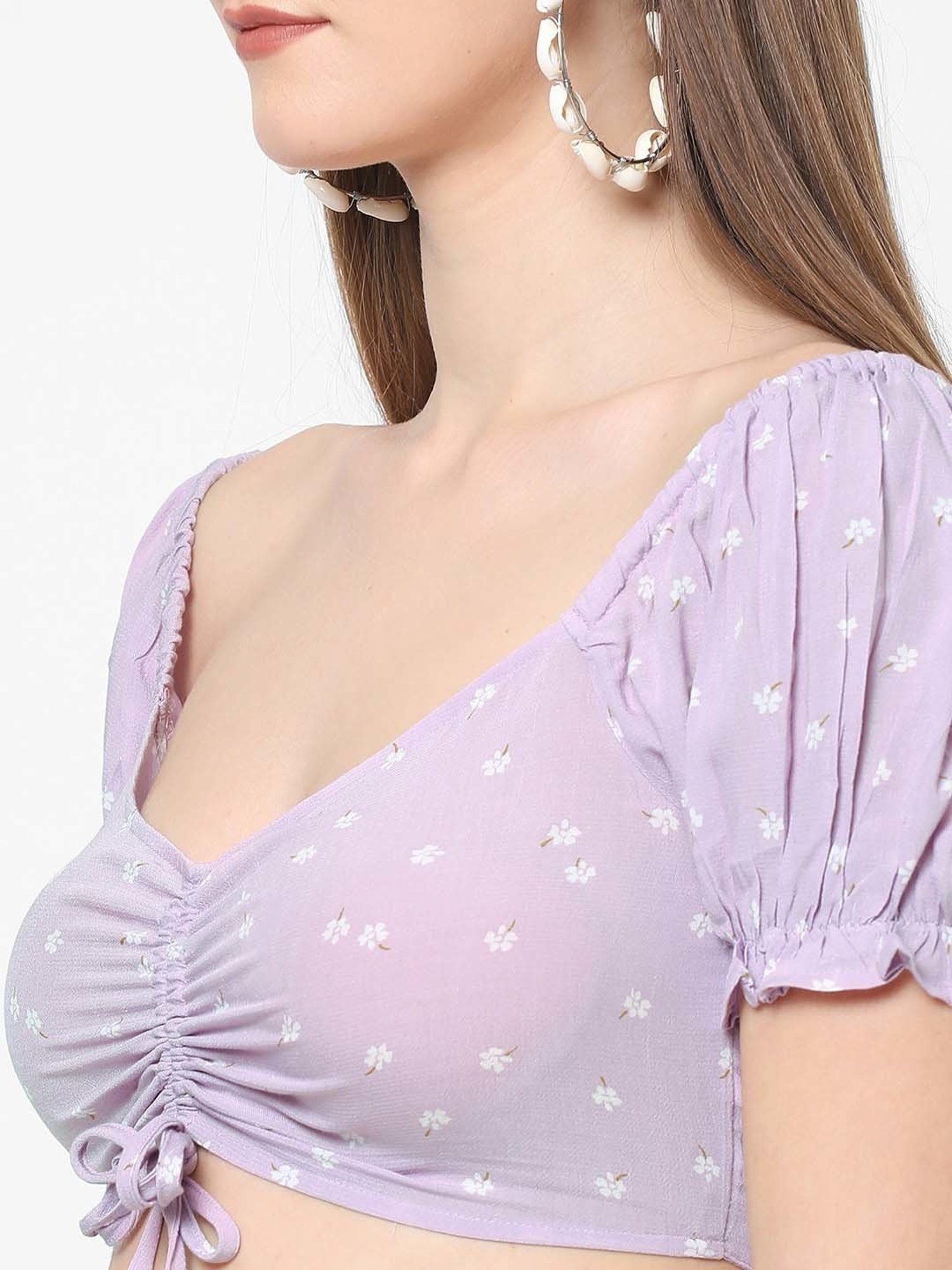 VASTRADO Lilac Floral Print Crop Top