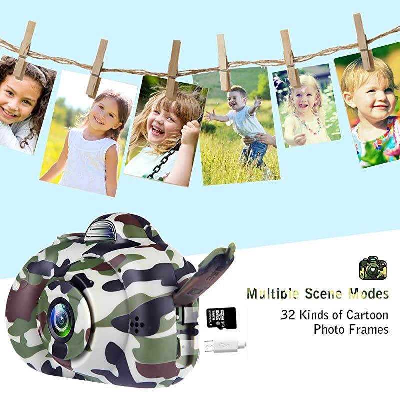 Kids Camera for Boys,4 5 6 7 Year Old Boy Gifts,Toys for 6 7 Year Old Boys,Best Gifts for Toddlers Camping,Kids Digital Video Camcorders,Camo(32GB SD Card Included).