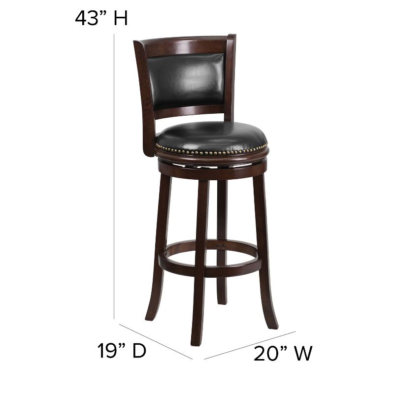 Emma and Oliver 29"H Panel Back Cappuccino Wood Swivel Seat Barstool