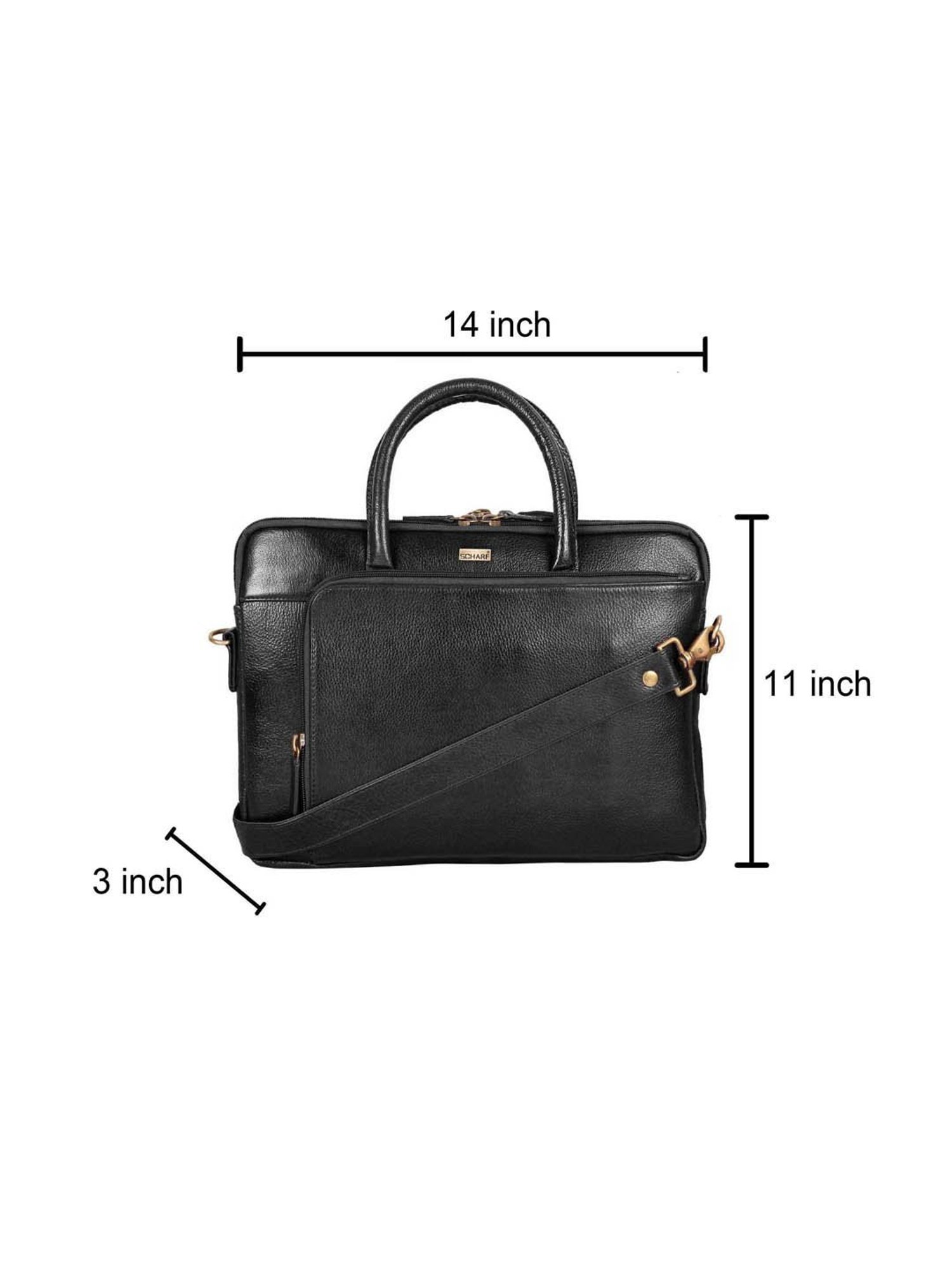 SCHARF Casa Grace Black Leather Medium Laptop Messenger Bag - 13.4 inches