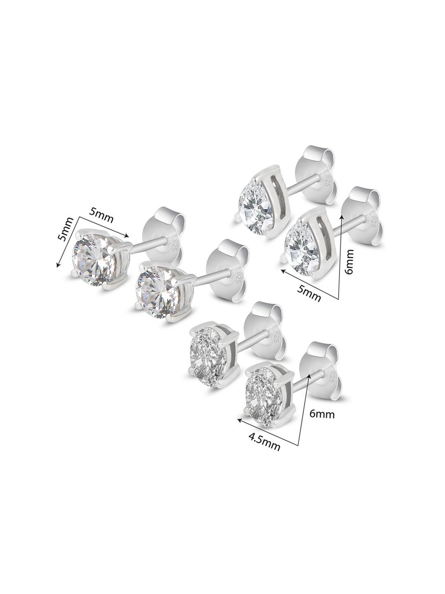 Ornate Jewels 925 Silver American Diamond Cubic Zirconia Stud Earring - Set of 3