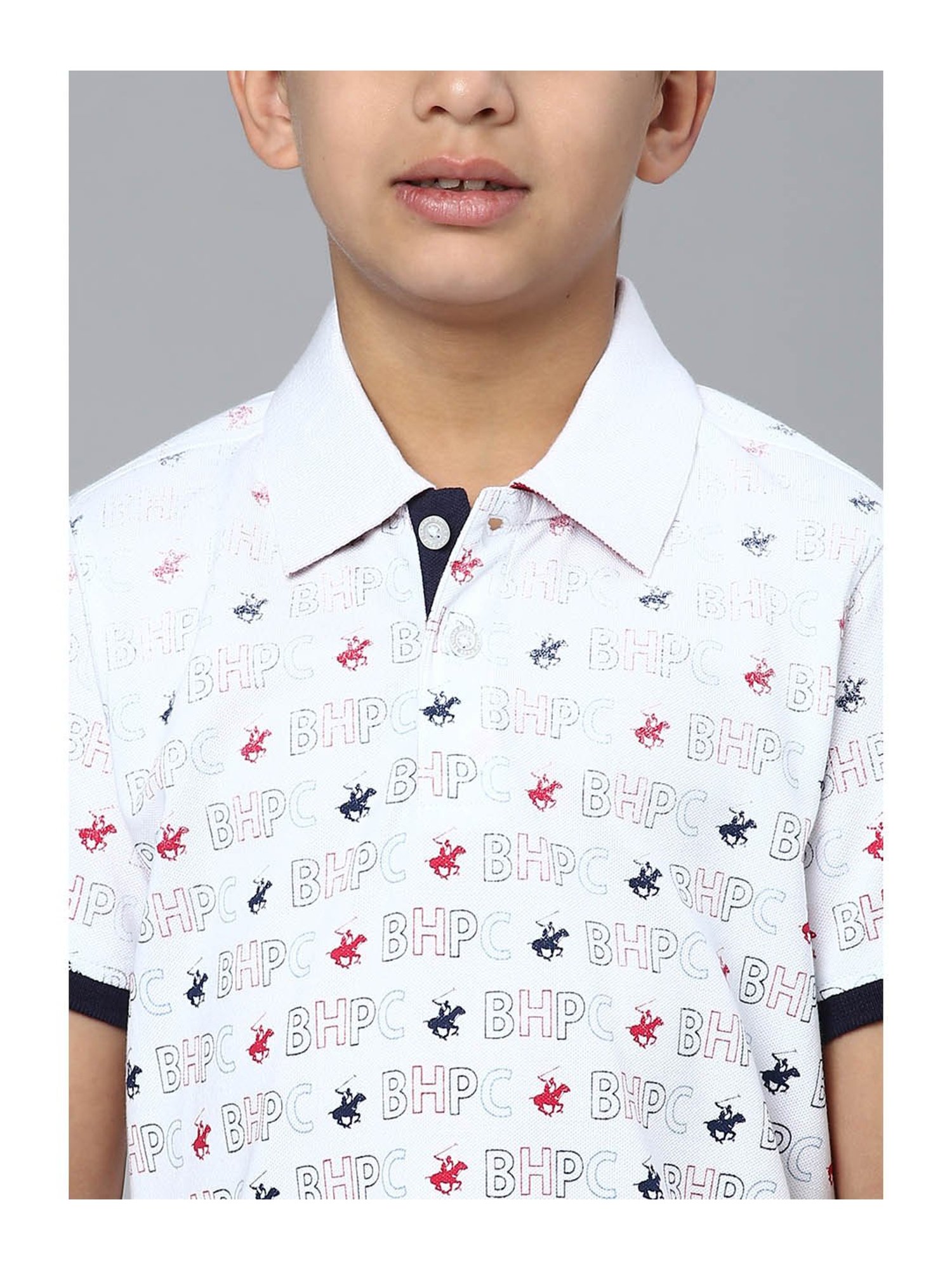 Beverly Hills Polo Club Kids White Printed Polo T-Shirt