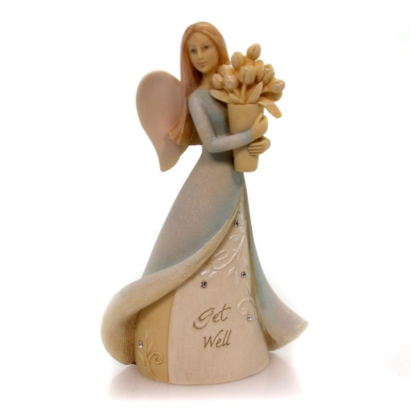 Foundations 4.5" Get Well Mini Angel Figurine Karen Hahn Flowers  -  Decorative Figurines