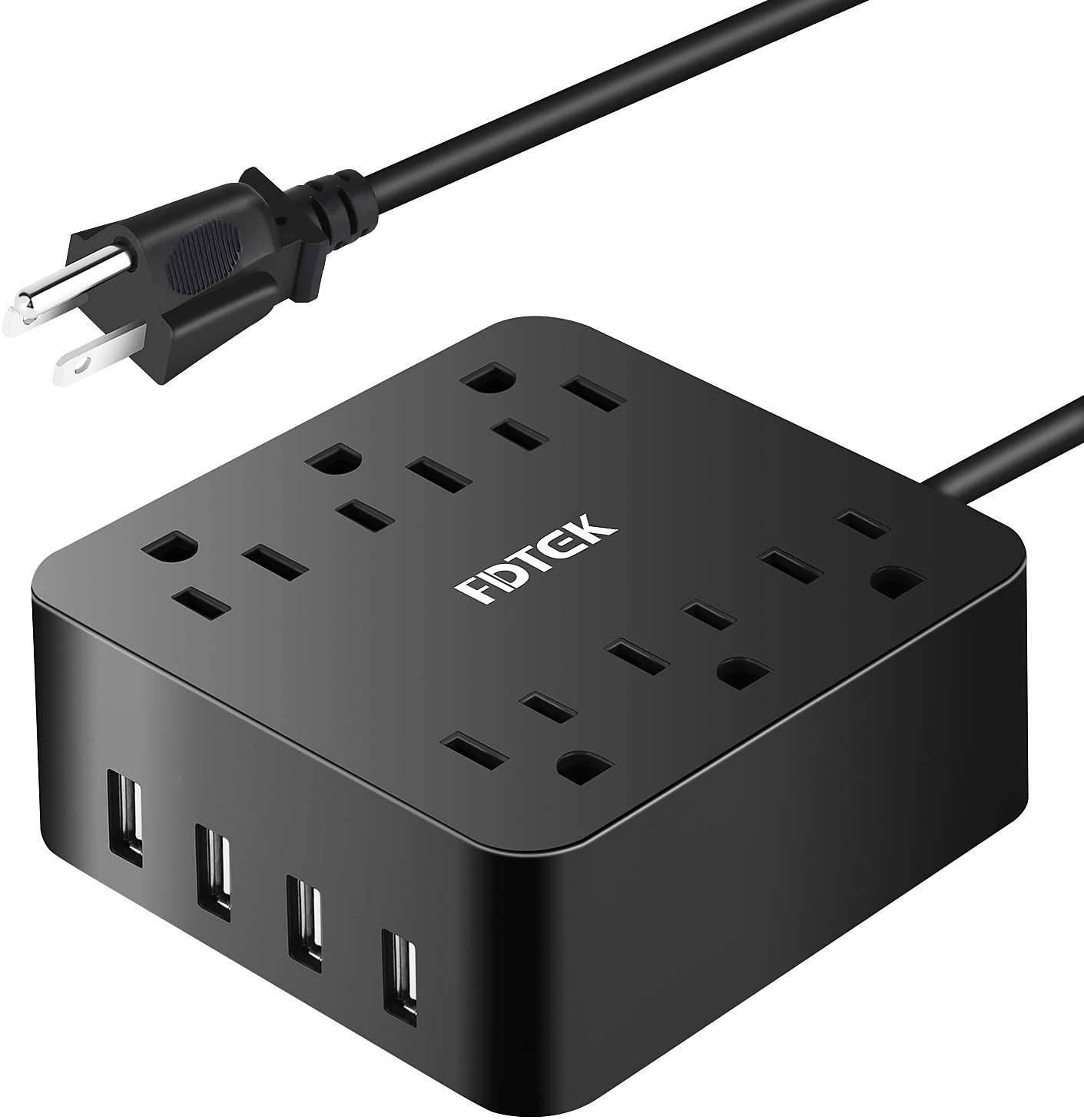 Power Strip Surge Protector with 4 USB Charging Ports and 6 AC Outlet, Desktop Charging Station with 4.6 ft Extension Cord, Circuit Breaker Safeguard Home&Office Accessories, Portable for Travel-Black