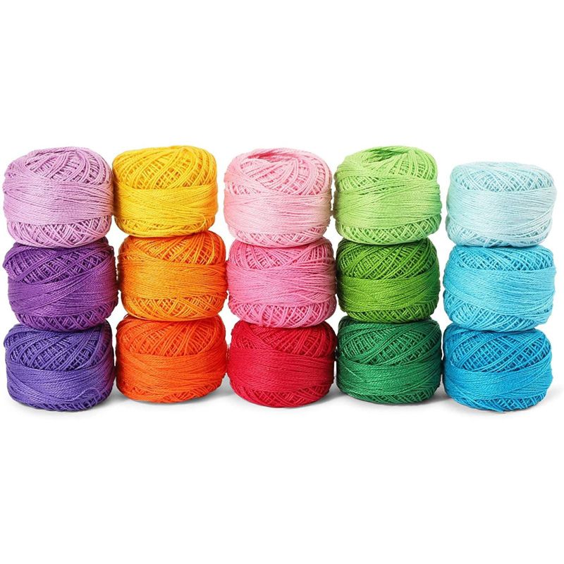 Bright Creations 15 Pack Cotton Embroidery Crochet Thread Balls for Cross Stitch, Needlepoint
