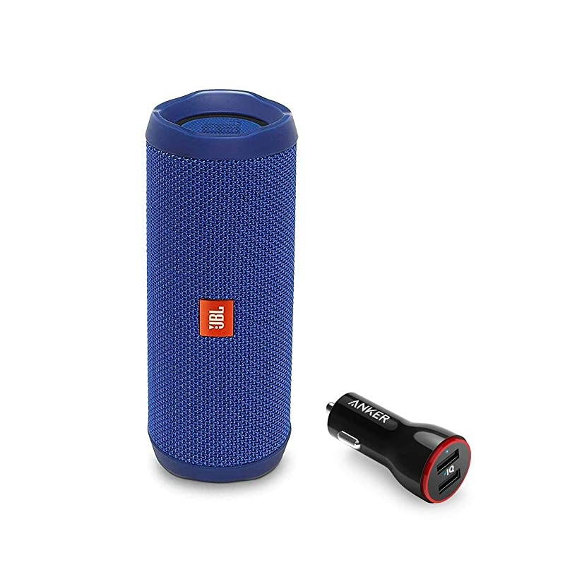 Flip 4 Portable Bluetooth Wireless Speaker Bundle with Anker PowerDrive 2 2Port USB Car Charger Blue