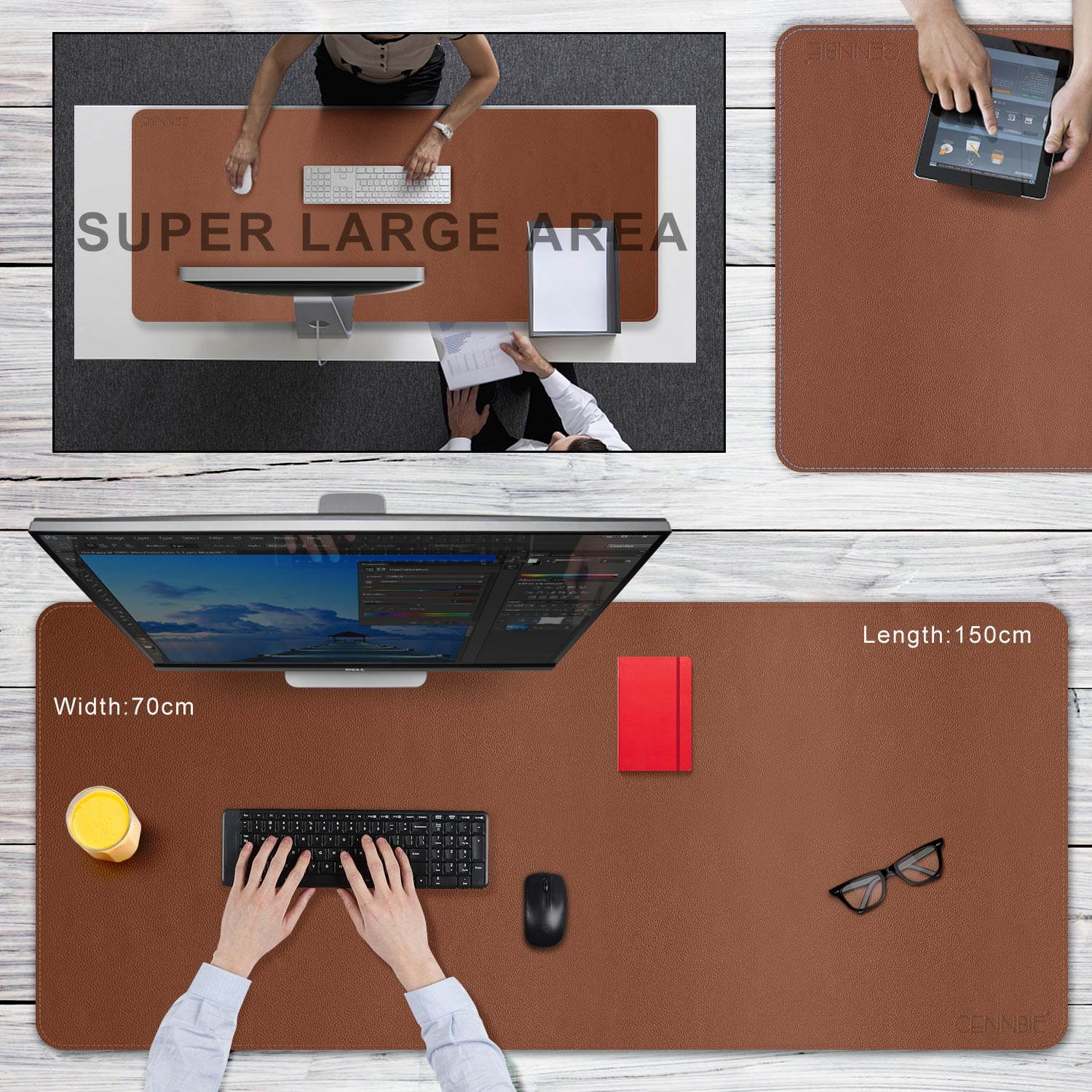 Leather Desk Pad &ndash; Large Mouse Pad - Desk Mat Home Office Desk Accessories Desktop Protector Non Slip Writing Desk Blotter (59 x 23.6 inch &ndash; Light Brown)