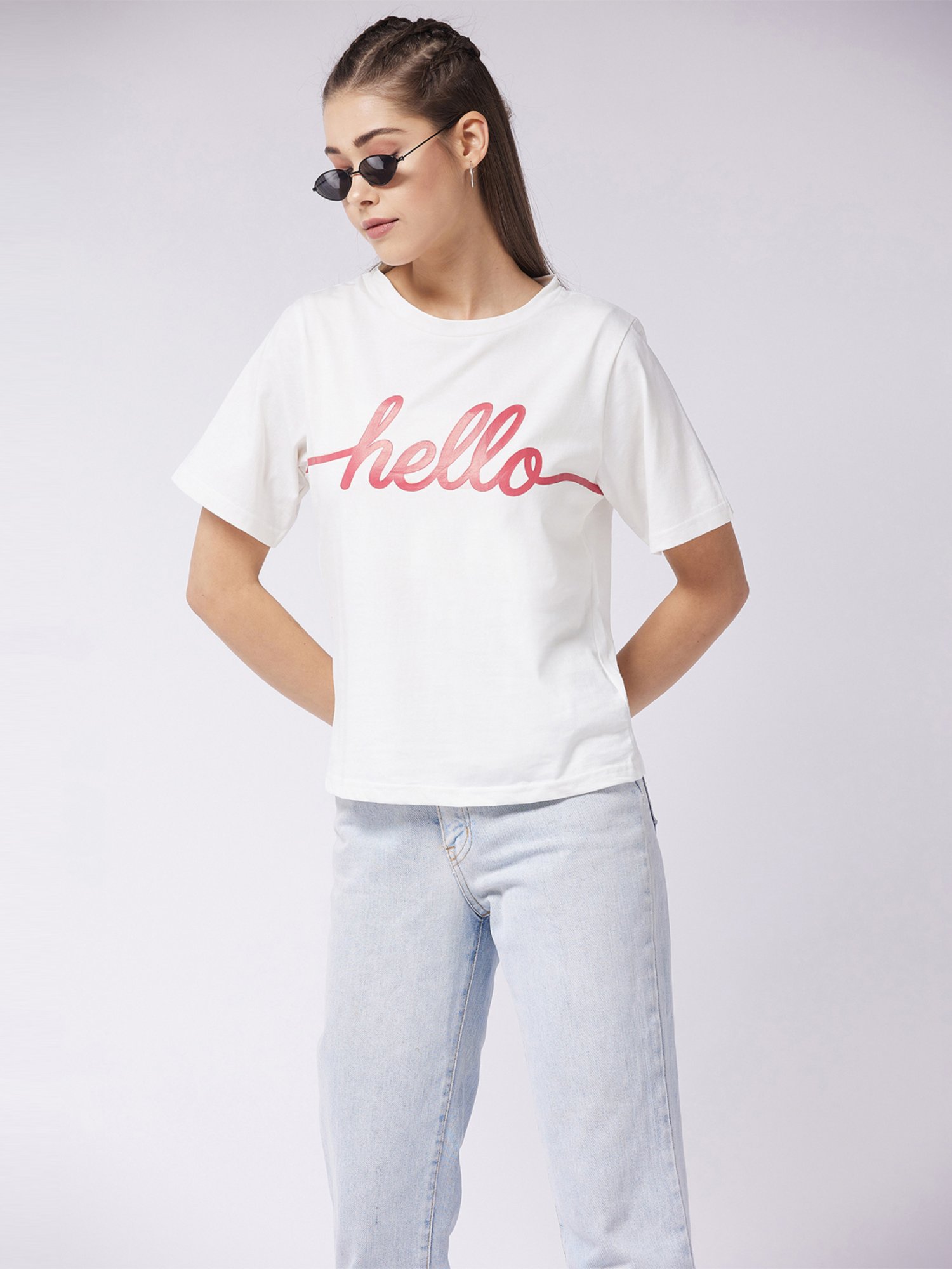 Miss Chase White Cotton Printed T-shirt