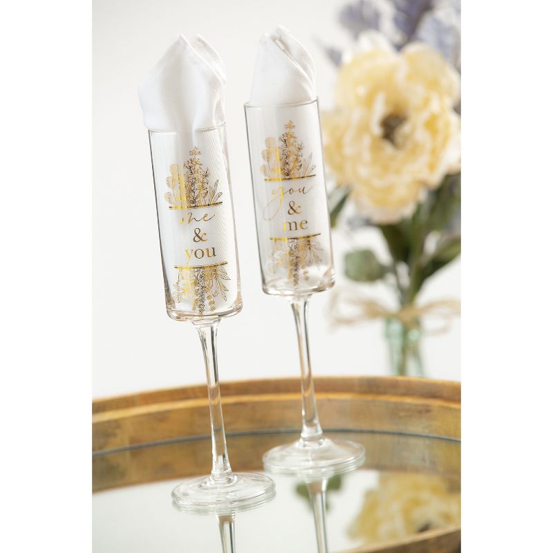Evergreen Cypress Home You & Me/ Me & You Champagne Flutes 8oz. Gold Metallic Set of 2