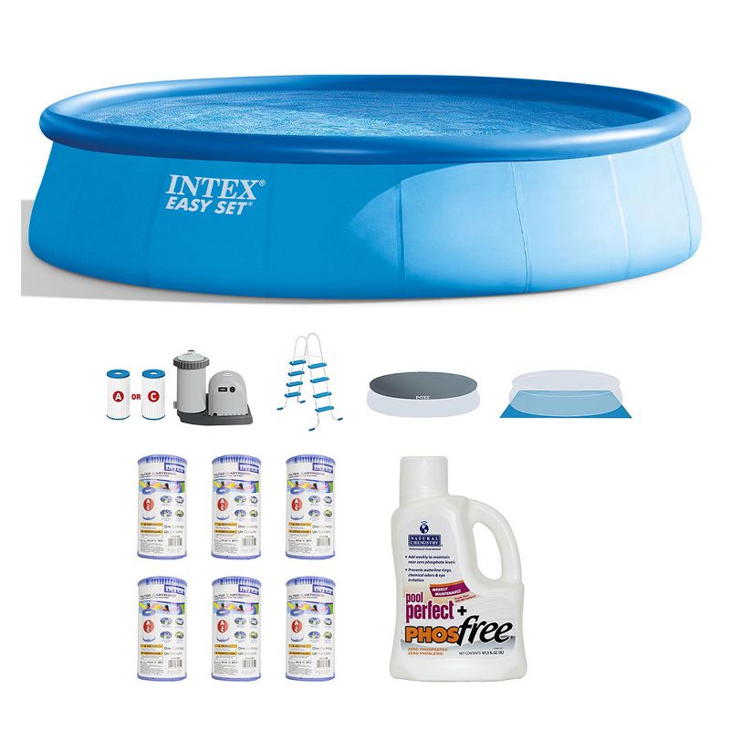 Intex 18ft x 48in Inflatable Pool Set w/ Filter (6 pk) & Natural Chemistry