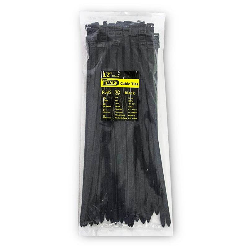 Cable Zip Ties 12 inch 100 Pack Black Heavy Duty Cable Ties SelfLocking Plant ties with Tensile Strength 120 LB