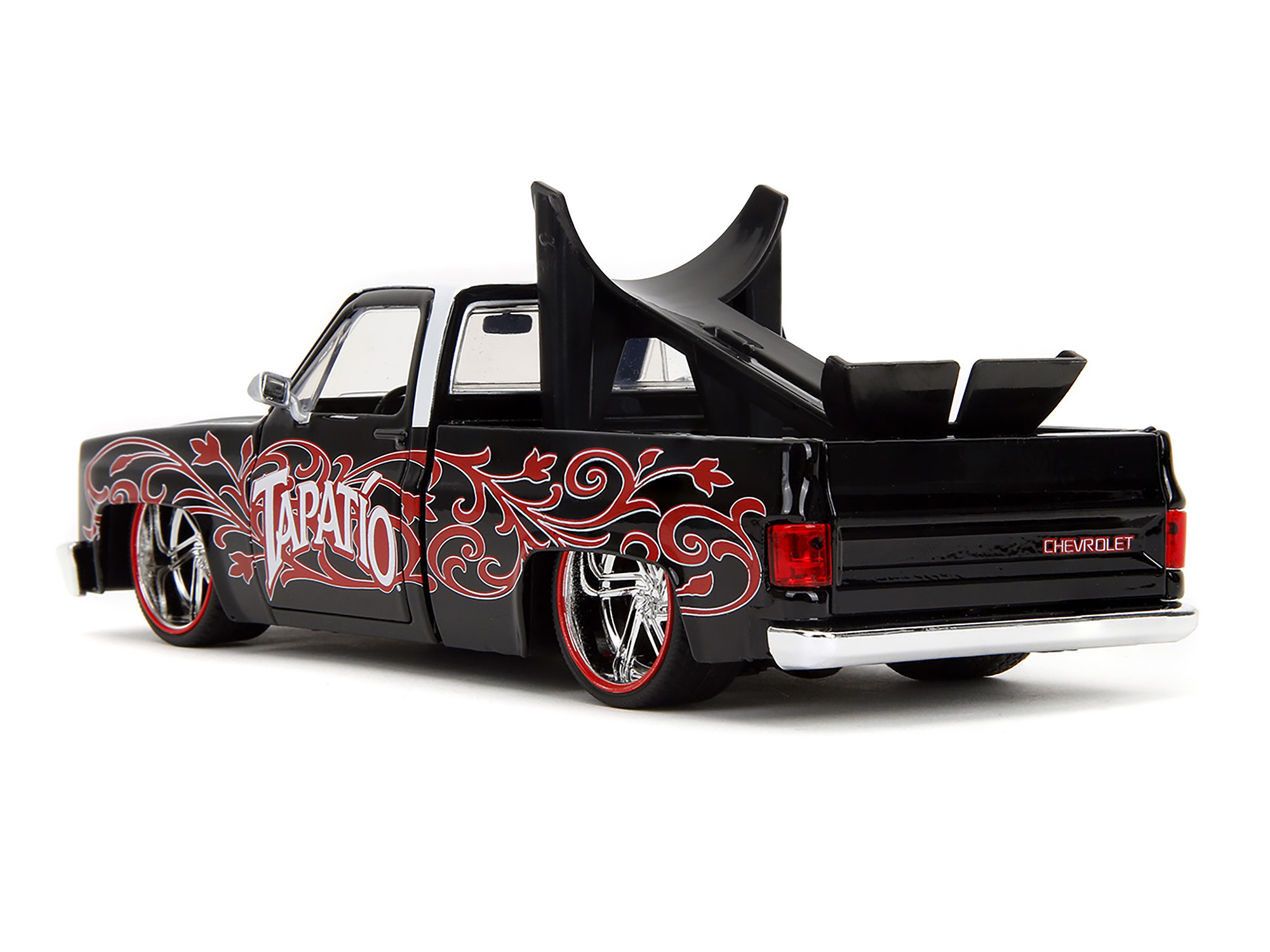 1976 Chevrolet Stepside Pickup Truck Tangier Orange with White Stripes 1/87 (HO) Scale Model Car by Classic Metal Works